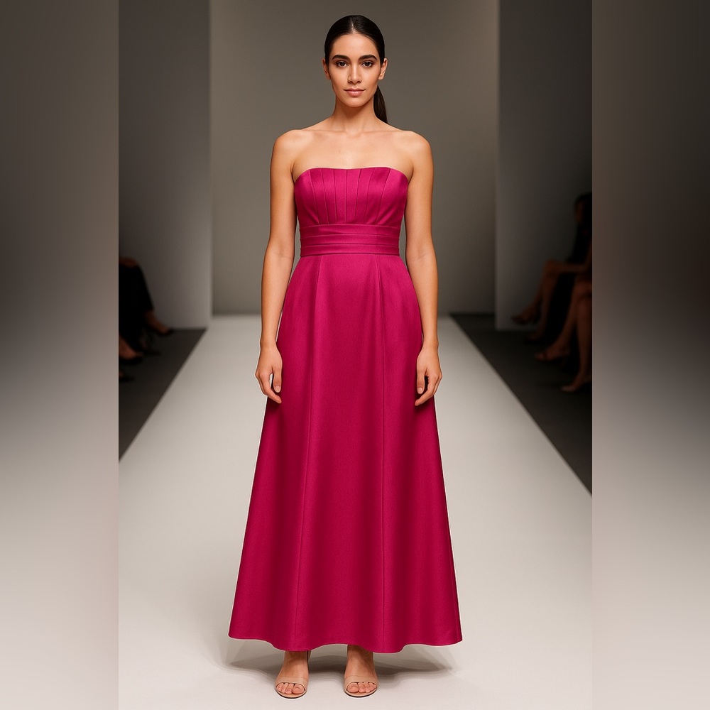 David's Bridal Strapless Fuchsia Gown
